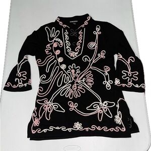 Lauren Michelle Embroidered V Neck Blouse